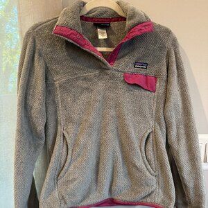 Patagonia Re-Tool Snap-T Fleece Pullover Sweater Grey Pink Trim Size XS Women’s